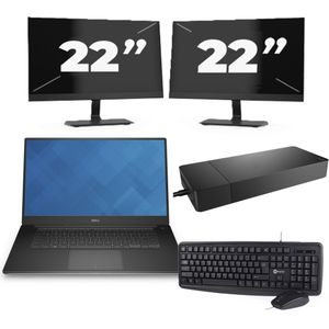 Dell Precision 5510 - Intel Core i7-6e Generatie - 15 inch - 16GB RAM - 256GB SSD - Windows 11 + 2x 22 inch Monitor Zichtbaar gebruikt