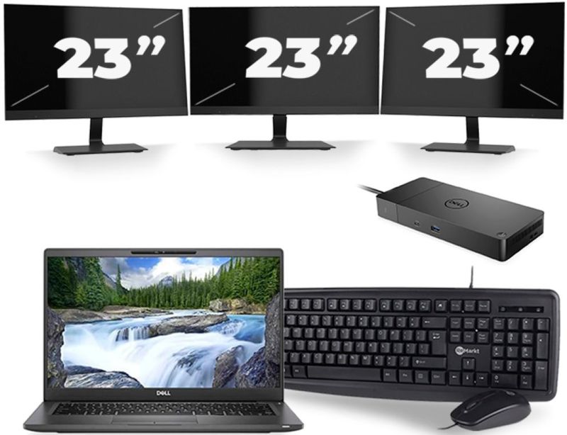 Dell Latitude 7400 - Intel Core i5-8e Generatie - 14 inch - 16GB RAM - 256GB SSD - Windows 11 + 3x 23 inch Monitor Zichtbaar gebruikt