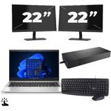 HP EliteBook 845 G8 - AMD Ryzen 7 PRO 5850U - 14 inch - Touch - 16GB RAM - 256GB SSD - Windows 11 Home + 2x 22 inch Monitor Nette Staat