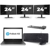 HP ProBook 450 G5 - Intel Core i5-8e Generatie - 15 inch - 16GB RAM - 256GB SSD - Windows 11 + 3x 24 inch Monitor Zichtbare schade