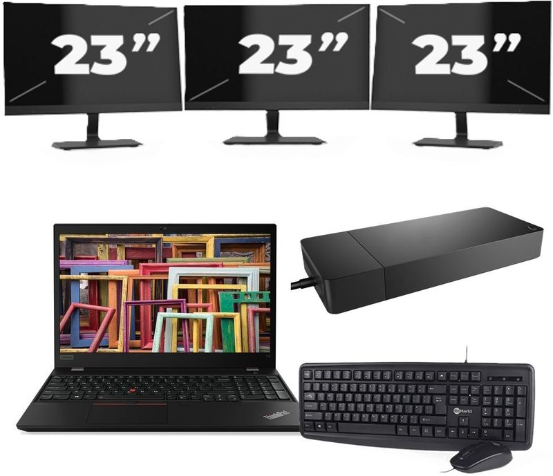 Lenovo ThinkPad T15 - Intel Core i7-10e Generatie - 15 inch - 16GB RAM - 256GB SSD - Windows 11 Home + 3x 23 inch Monitor Nette Staat