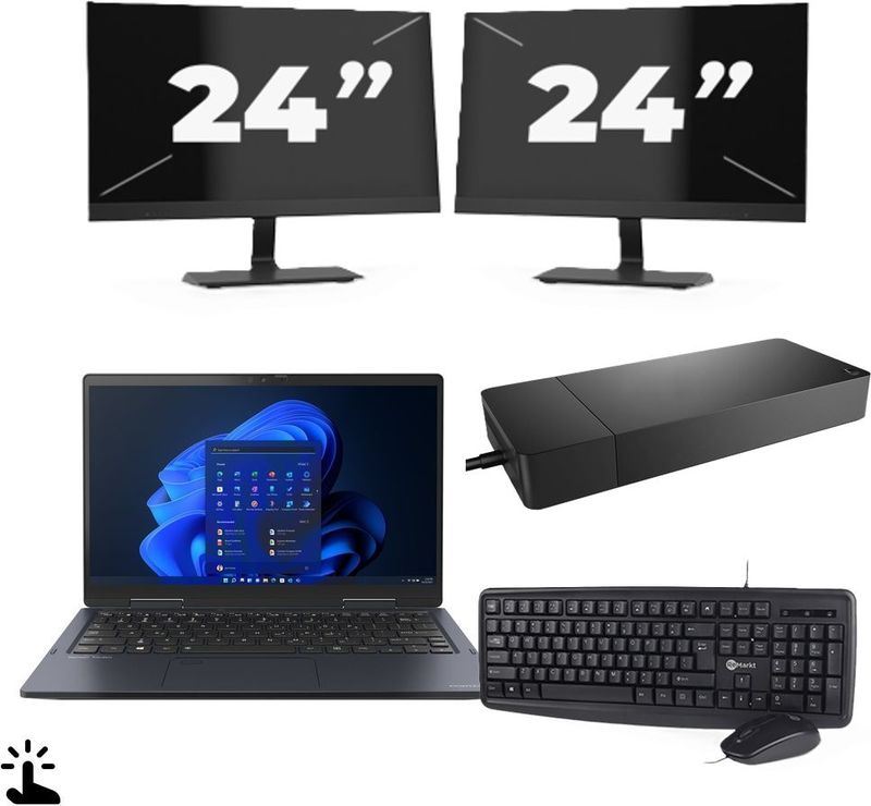 Toshiba Portege X30W-J-10C - Intel Core i5-11e Generatie - 13 inch - Touch - 16GB RAM - 256GB SSD - Windows 11 Home + 2x 24 inch Monitor Zichtbare schade