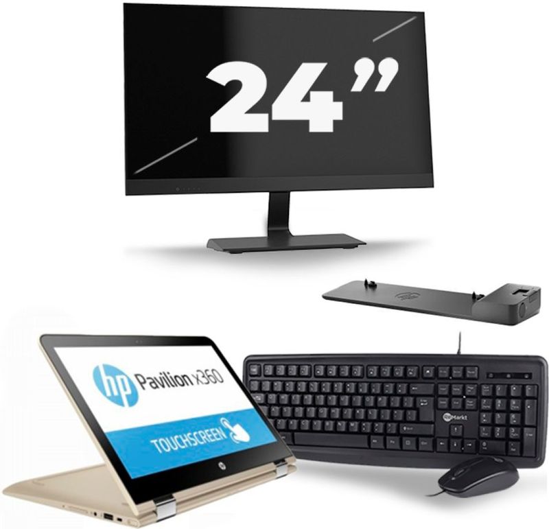 HP Pavilion x360 Convertible 13 - Intel Core i3-6e Generatie - 14 inch - 8GB RAM - 256GB SSD - Windows 11 Home + 1x 24 inch Monitor Zichtbaar gebruikt