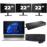 HP ProBook 440 G10 - Intel Core i3-13e Generatie - 14 inch - 16GB RAM - 256GB SSD - Windows 11 Home + 3x 22 inch Monitor Nette Staat