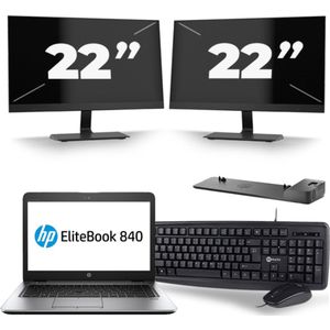 HP EliteBook 840 G4 - Intel Core i5-7e Generatie - 14 inch - 8GB RAM - 256GB SSD - Windows 11 + 2x 22 inch Monitor Zichtbaar gebruikt
