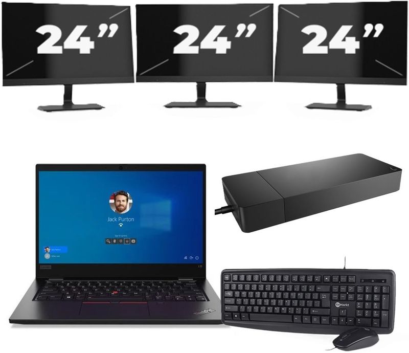 Lenovo ThinkPad L13 Gen 2 - Intel Core i3-11e Generatie - 13 inch - 8GB RAM - 256GB SSD - Windows 11 + 3x 24 inch Monitor Zichtbare schade