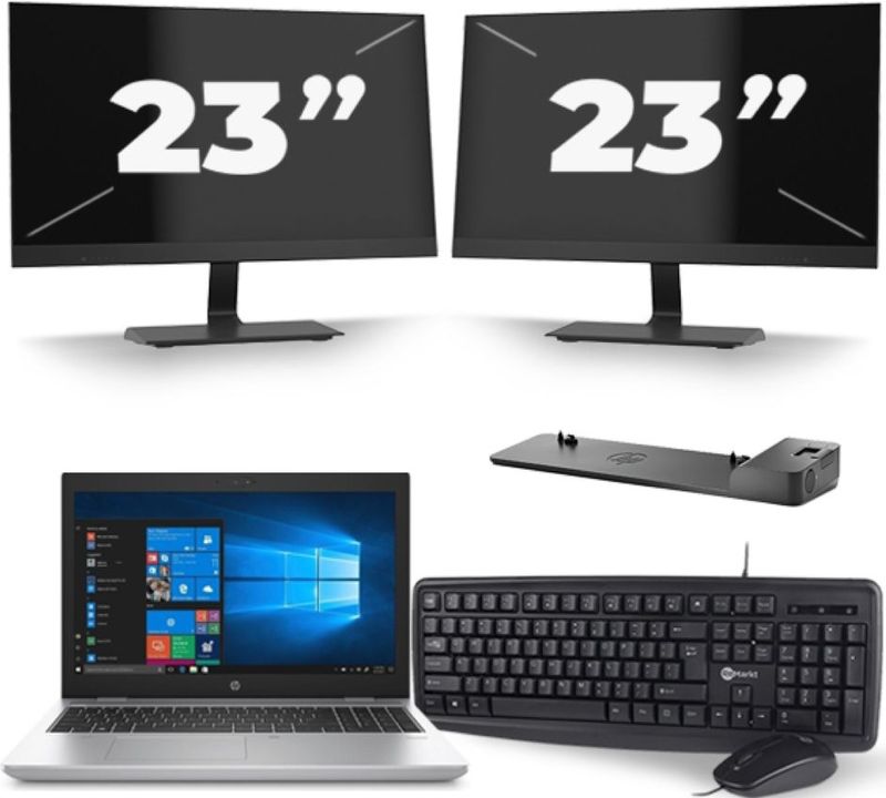 HP ProBook 650 G4 - Intel Core i5-8e Generatie - 15 inch - 16GB RAM - 256GB SSD - Windows 11 + 2x 23 inch Monitor Zichtbaar gebruikt