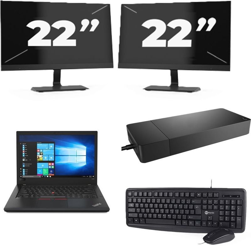 Lenovo ThinkPad A485 - AMD Ryzen 5 2500U - 14 inch - 8GB RAM - 256GB SSD - Windows 10 + 2x 22 inch Monitor Zichtbaar gebruikt