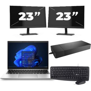 HP EliteBook 830 G9 - Intel Core i7-12e Generatie - 13 inch - 16GB RAM - 256GB SSD - Windows 11 Home + 2x 23 inch Monitor Zichtbaar gebruikt