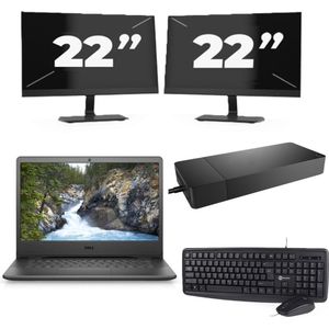 Dell Vostro 3400 - Intel Core i5-11e Generatie - 14 inch - 8GB RAM - 256GB SSD - Windows 11 Home + 2x 22 inch Monitor Nette Staat