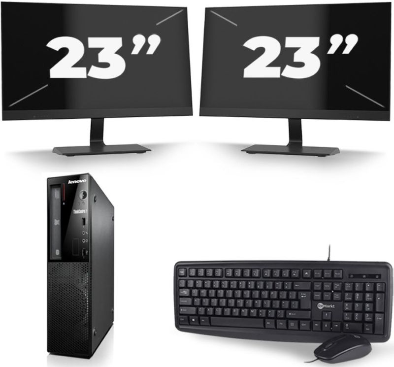 Lenovo ThinkCentre Edge 72 SFF - Intel Core i5-3e Generatie - 8GB RAM - 256GB SSD - Windows 10 + 2x 23 inch Monitor Nette Staat