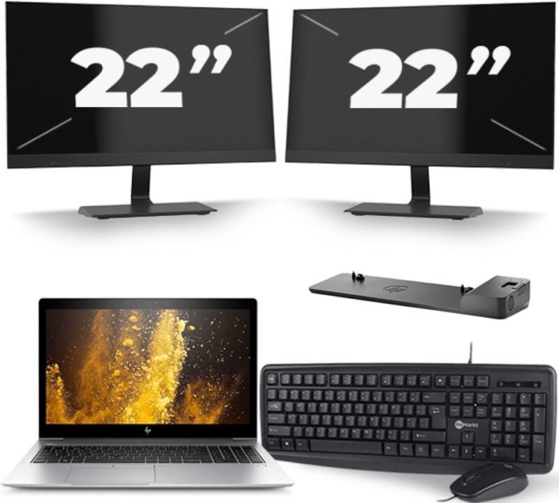 HP EliteBook 850 G5 - Intel Core i7-8e Generatie - 15 inch - 16GB RAM - 256GB SSD - Windows 11 + 2x 22 inch Monitor Zichtbaar gebruikt