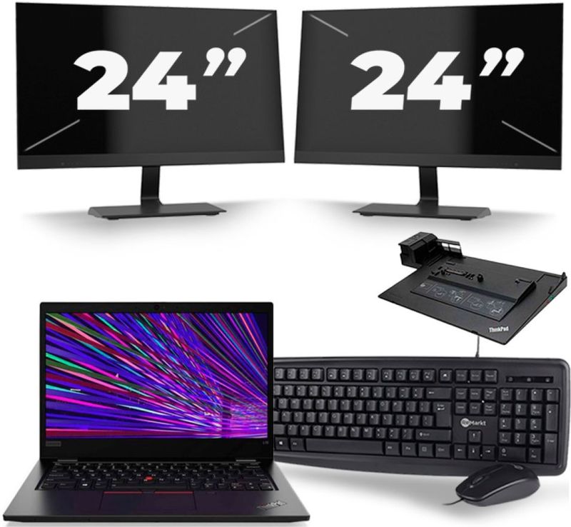 Lenovo ThinkPad L13 - Intel Core i3-10e Generatie - 13 inch - 4GB RAM - 256GB SSD - Windows 11 + 2x 24 inch Monitor Zichtbare schade