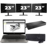 HP ZBook 15v G5 - Intel Core i7-9e Generatie - 15 inch - 16GB RAM - 256GB SSD - Windows 11 Home + 3x 23 inch Monitor Nette Staat