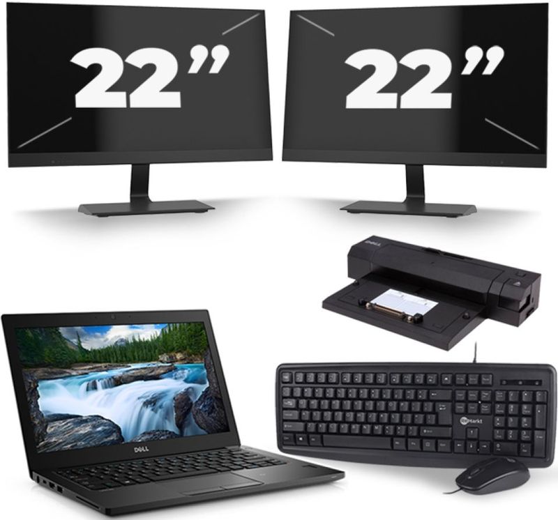 Dell Latitude 7390 - Intel Core i7-8e Generatie - 13 inch - 16GB RAM - 256GB SSD - Windows 11 + 2x 22 inch Monitor Nette Staat