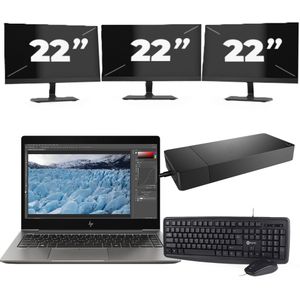 HP ZBook 14u G6 - Intel Core i7-8e Generatie - 14 inch - 16GB RAM - 256GB SSD - Windows 11 + 3x 22 inch Monitor Zichtbaar gebruikt