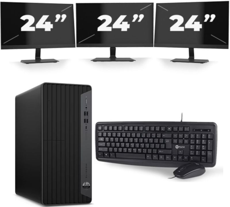 HP EliteDesk 800 G6 Tower - Intel Core i5-10e Generatie - 16GB RAM - 256GB SSD - Windows 11 + 3x 24 inch Monitor Nette Staat