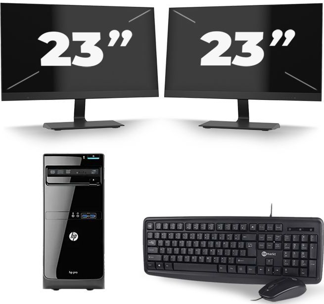 HP Pro 3500 Micro Tower - Intel Core i3-3e Generatie - 8GB RAM - 128GB SSD - Windows 10 + 2x 23 inch Monitor Nette Staat