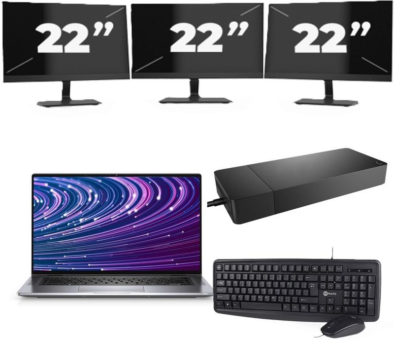 Dell Latitude 9520 - Intel Core i3-11e Generatie - 15 inch - 16GB RAM - 256GB SSD - Windows 11 Home + 3x 22 inch Monitor Zichtbare schade