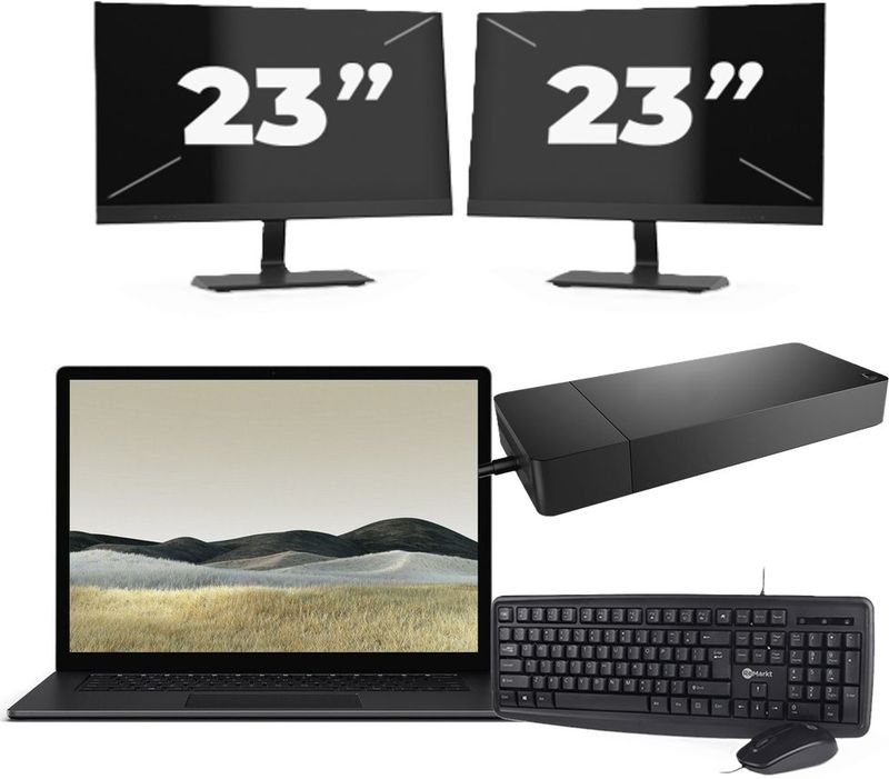 Microsoft Surface Laptop 3 - Intel Core i5-10e Generatie - 13 inch - 16GB RAM - 256GB SSD - Windows 11 Home + 2x 23 inch Monitor Nette Staat