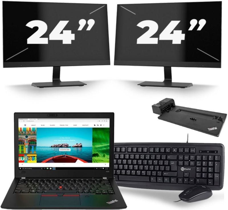 Lenovo Thinkpad A285 - AMD Ryzen 5 2500U - 12 inch - 8GB RAM - 256GB SSD - Windows 10 + 2x 24 inch Monitor Zichtbaar gebruikt