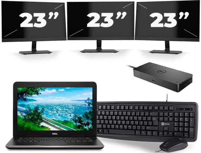 Dell Latitude 3380 - Intel Core i3-6e Generatie - 13 inch - 8GB RAM - 256GB SSD - Windows 11 + 3x 23 inch Monitor Zichtbaar gebruikt