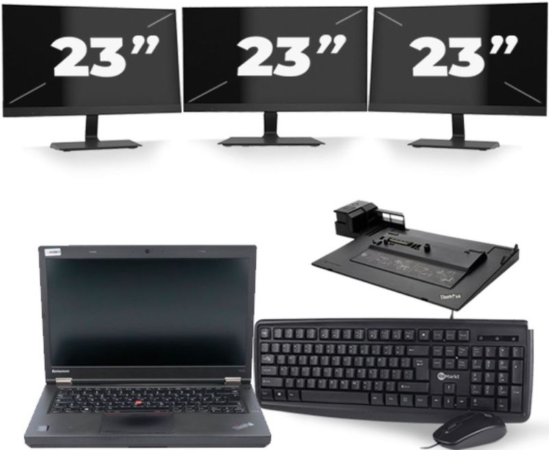 Lenovo ThinkPad T440p - Intel Core i5-4e Generatie - 14 inch - 8GB RAM - 256GB SSD - Windows 11 + 3x 23 inch Monitor Zichtbaar gebruikt