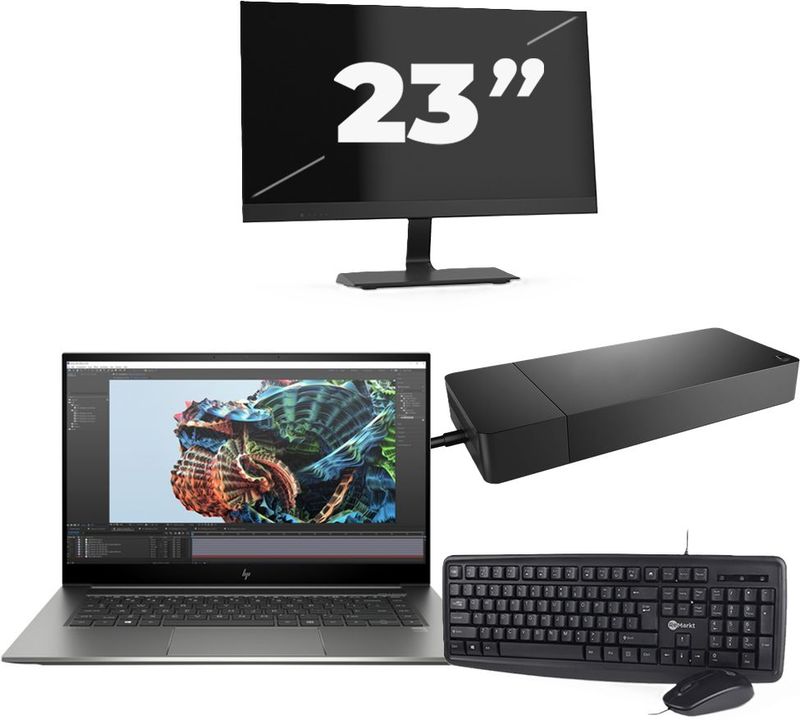 HP Zbook Studio G8 - Intel Core i7-11e Generatie - 15 inch - 16GB RAM - 256GB SSD - Windows 11 Home + 1x 23 inch Monitor Nette Staat
