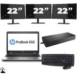 HP ProBook 650 G2 - Intel Core i5-6e Generatie - 15 inch - Touch - 8GB RAM - 256GB SSD - Windows 11 Home + 3x 22 inch Monitor Zichtbaar gebruikt