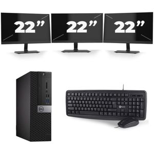 Dell Optiplex 3070 SFF - Intel Core i7-8e Generatie - 16GB RAM - 256GB SSD - Windows 11 + 3x 22 inch Monitor Nette Staat