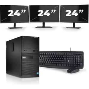 Dell Optiplex XE2 Micro Tower - Intel Core i5-4e Generatie - 8GB RAM - 256GB SSD - Windows 10 + 3x 24 inch Monitor Nette Staat