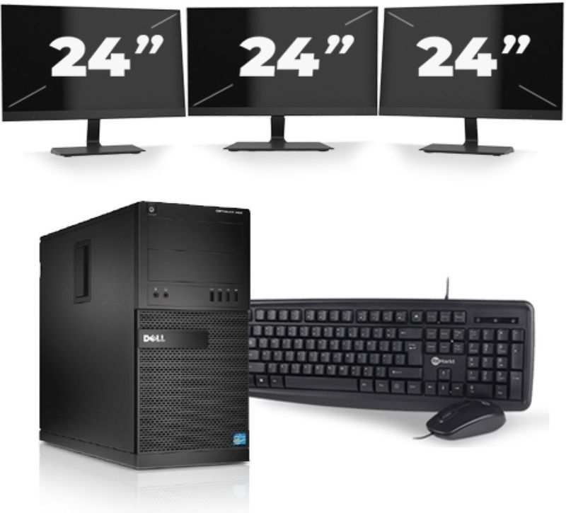 Dell Optiplex XE2 Micro Tower - Intel Core i5-4e Generatie - 8GB RAM - 256GB SSD - Windows 10 + 3x 24 inch Monitor Nette Staat