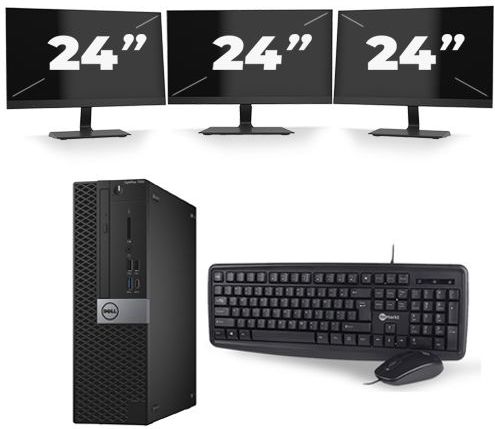 Dell Optiplex 7040 Micro Tower - Intel Core i5-6e Generatie - 8GB RAM - 256GB SSD - Windows 11 + 3x 24 inch Monitor Nette Staat
