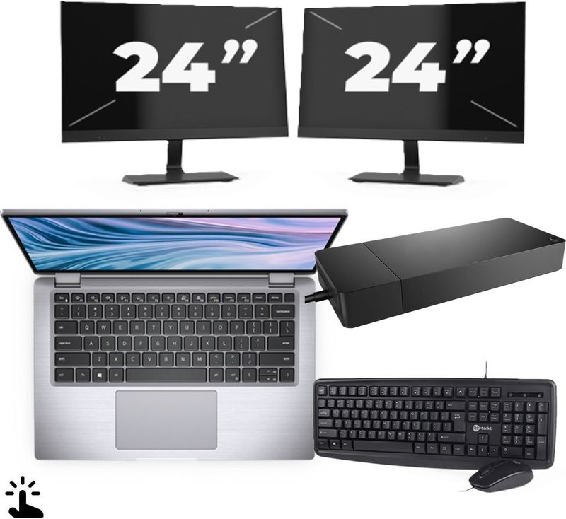 Dell Latitude 7410 - Intel Core i5-10e Generatie - 14 inch - Touch - 16GB RAM - 256GB SSD - Windows 11 Home + 2x 24 inch Monitor Zichtbare schade