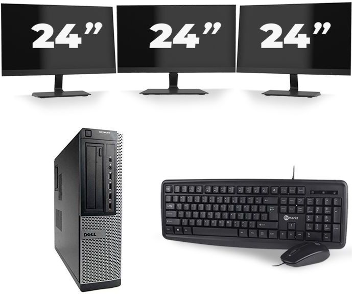 Dell Optiplex 7010 Desktop - Intel Core i7-3e Generatie - 16GB RAM - 512GB SSD - Windows 10 + 3x 24 inch Monitor Nette Staat