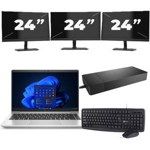 HP EliteBook 645 G9 - AMD Ryzen 5 5625U - 14 inch - 16GB RAM - 256GB SSD - Windows 11 Home + 3x 24 inch Monitor Nette Staat