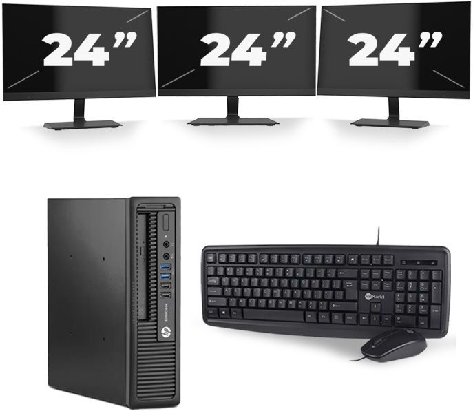 HP EliteDesk 800 G1 USFF - Intel Core i3-4e Generatie - 8GB RAM - 128GB SSD - Windows 10 + 3x 24 inch Monitor Nette Staat