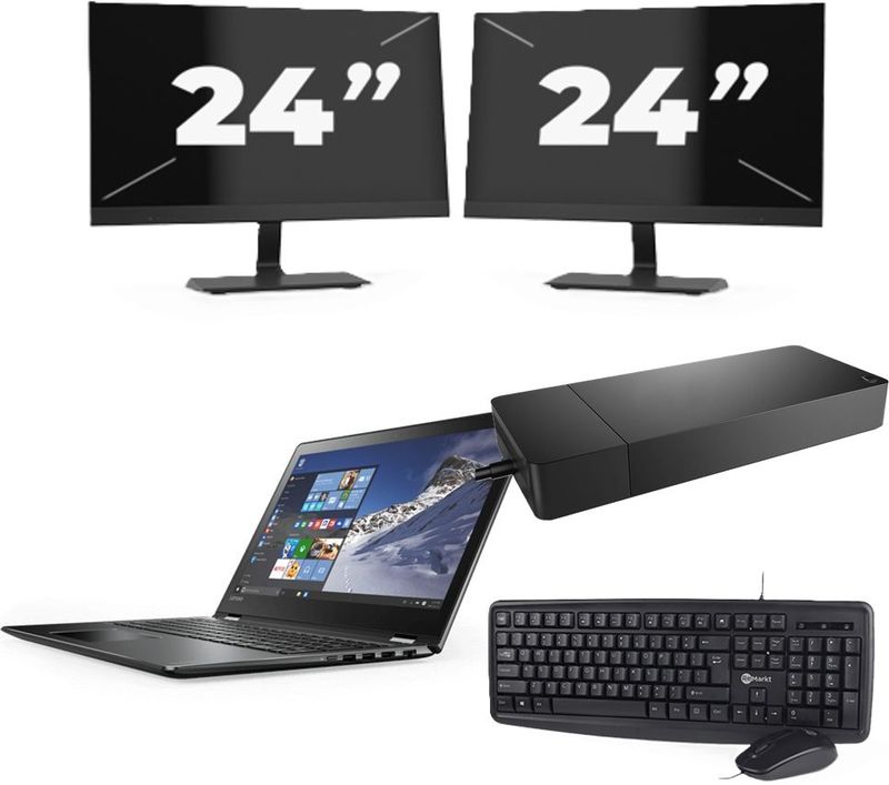 Lenovo ThinkPad X1 Yoga Gen 4 - Intel Core i7-8e Generatie - 14 inch - 16GB RAM - 256GB SSD - Windows 11 Home + 2x 24 inch Monitor Zichtbaar gebruikt