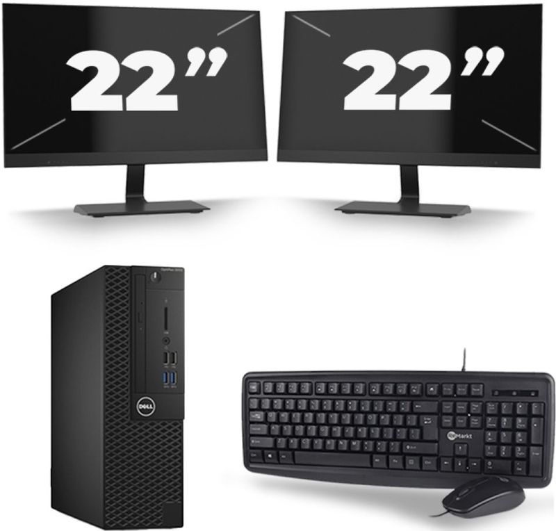 Dell Optiplex 3050 SFF - Intel Core i5-7e Generatie - 8GB RAM - 256GB SSD - Windows 11 + 2x 22 inch Monitor Nette Staat