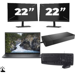 Dell Inspiron 5515 - AMD Ryzen 7 5700U - 15 inch - Touch - 16GB RAM - 256GB SSD - Windows 11 Home + 2x 22 inch Monitor Nette Staat