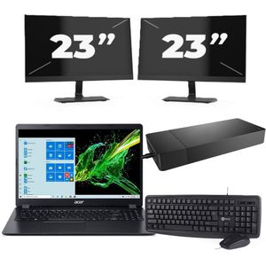 ACER Aspire A315-56 - Intel Core i3-10e Generatie - 15 inch - 16GB RAM - 256GB SSD - Windows 11 Home + 2x 23 inch Monitor Nette Staat