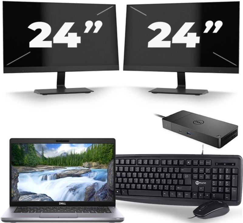 Dell Latitude 5411 - Intel Core i7-10e Generatie - 14 inch - 16GB RAM - 256GB SSD - Windows 11 + 2x 24 inch Monitor Zichtbaar gebruikt