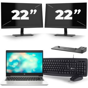 HP ProBook 440 G7 - Intel Core i5-10e Generatie - 14 inch - 8GB RAM - 256GB SSD - Windows 11 + 2x 22 inch Monitor Zichtbaar gebruikt