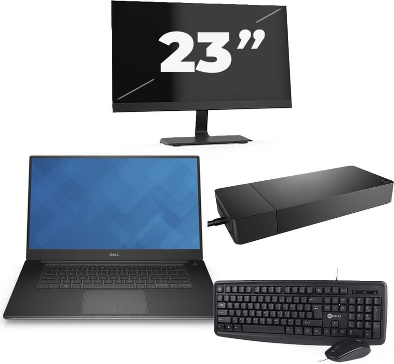 Dell Precision 5510 - Intel Core i7-6e Generatie - 15 inch - 16GB RAM - 256GB SSD - Windows 11 + 1x 23 inch Monitor Zichtbaar gebruikt
