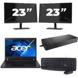 Acer TravelMate P214-53 - Intel Core i5-11e Generatie - 14 inch - 16GB RAM - 256GB SSD - Windows 11 Home + 2x 23 inch Monitor Zichtbaar gebruikt