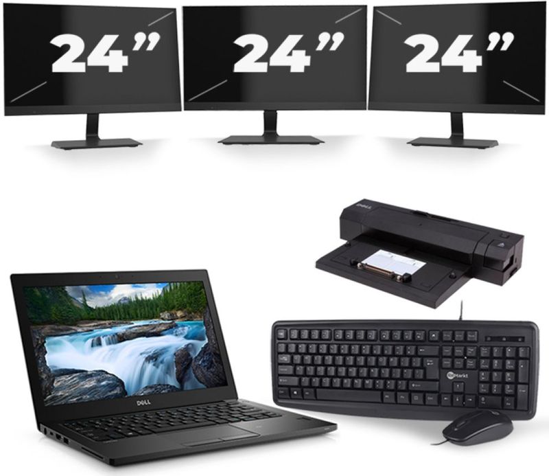 Dell Latitude 7390 - Intel Core i7-8e Generatie - 13 inch - 16GB RAM - 256GB SSD - Windows 11 + 3x 24 inch Monitor Nette Staat