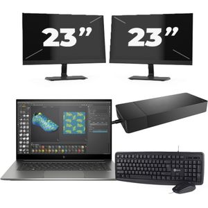 HP ZBook Studio G7 - Intel Core i7-10e Generatie - 15 inch - 16GB RAM - 256GB SSD - Windows 11 + 2x 23 inch Monitor Zichtbaar gebruikt
