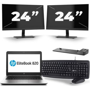HP EliteBook 820 G4 - Intel Core i5-7e Generatie - 12 inch - 8GB RAM - 256GB SSD - Windows 11 + 2x 24 inch Monitor Zichtbaar gebruikt
