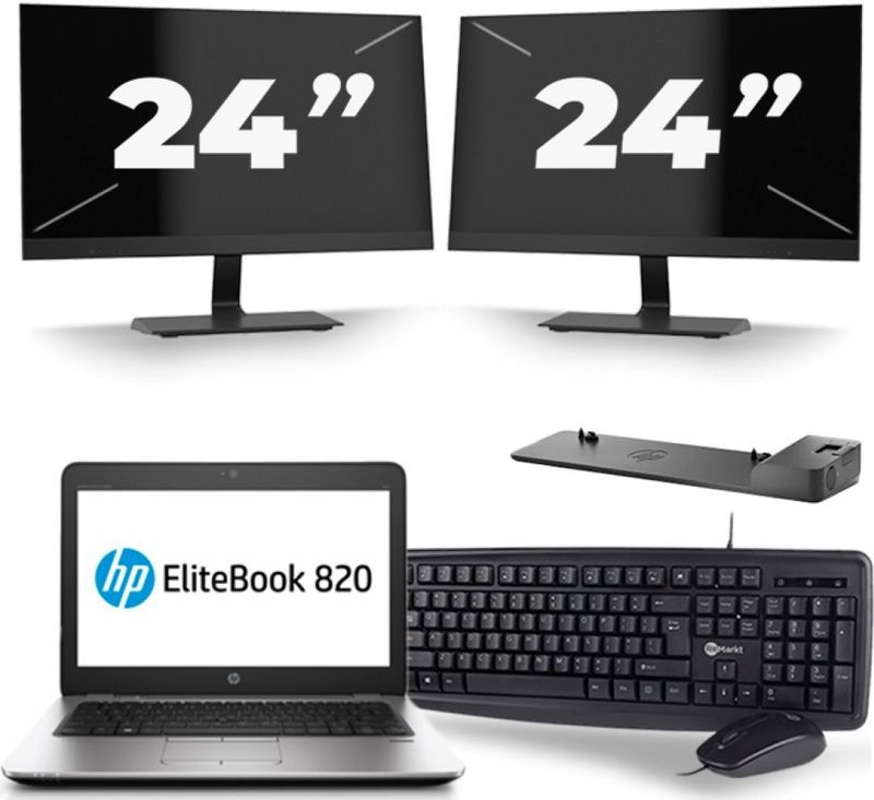 HP EliteBook 820 G4 - Intel Core i5-7e Generatie - 12 inch - 8GB RAM - 256GB SSD - Windows 11 + 2x 24 inch Monitor Zichtbaar gebruikt