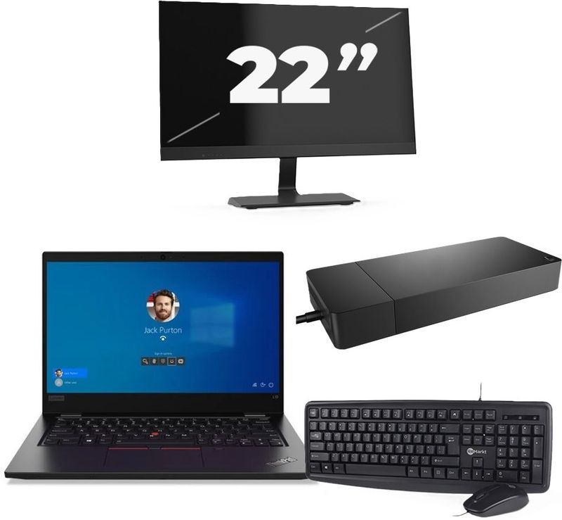 Lenovo ThinkPad L13 Gen 2 - Intel Core i3-11e Generatie - 13 inch - 8GB RAM - 256GB SSD - Windows 11 + 1x 22 inch Monitor Zichtbare schade